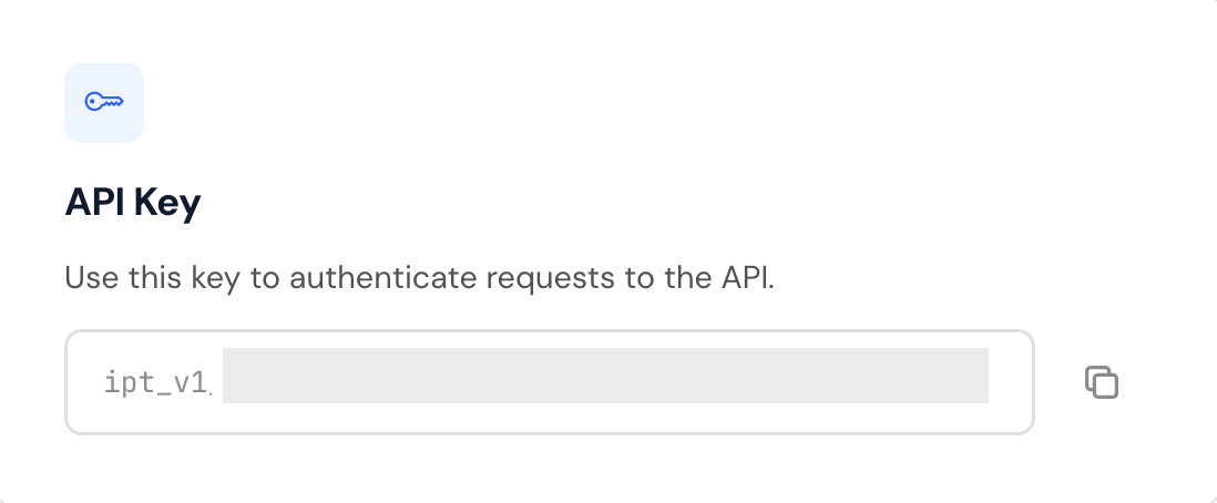 API Key section in the IP Trust dashboard